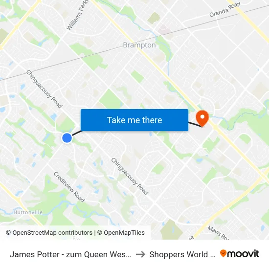 James Potter - zum Queen West Station Stop EB to Shoppers World Brampton map