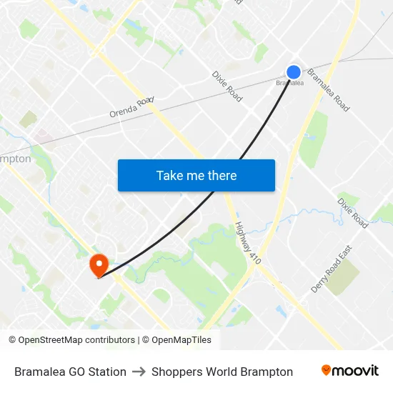 Bramalea GO Station to Shoppers World Brampton map