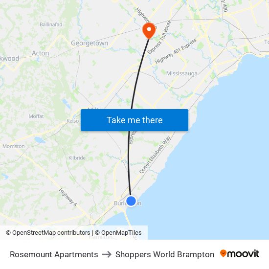 Rosemount Apartments to Shoppers World Brampton map