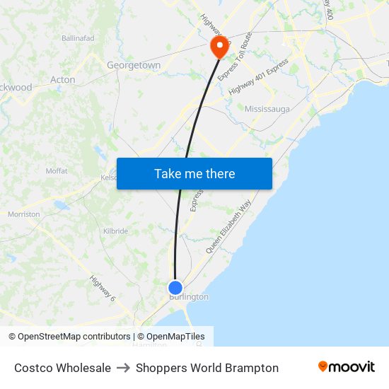 Map Me To Costco Costco Wholesale, Burlington To Shoppers World Brampton, Brampton With  Public Transportation