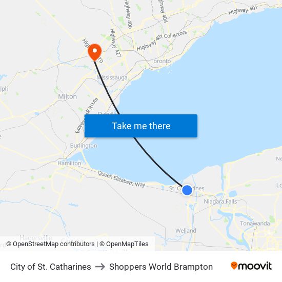 City of St. Catharines to Shoppers World Brampton map
