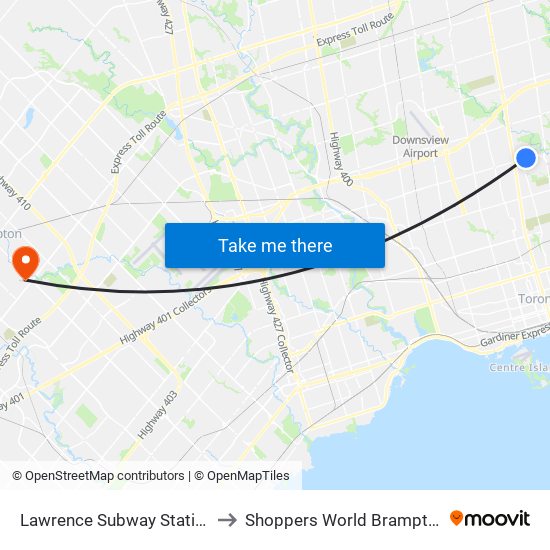 Lawrence Subway Station to Shoppers World Brampton map