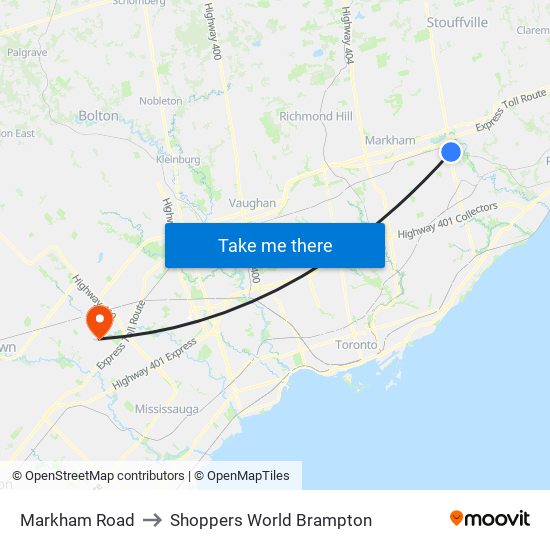 Markham Road to Shoppers World Brampton map