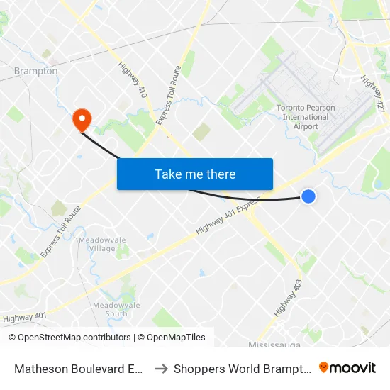 Matheson Boulevard East to Shoppers World Brampton map