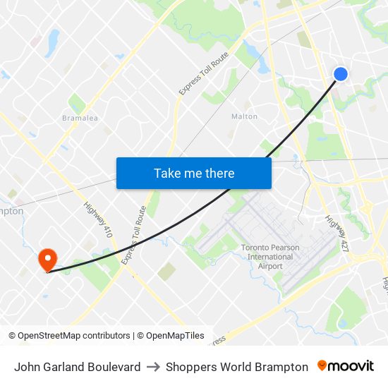 John Garland Boulevard to Shoppers World Brampton map