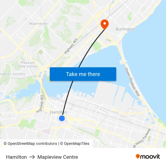 Hamilton to Mapleview Centre map