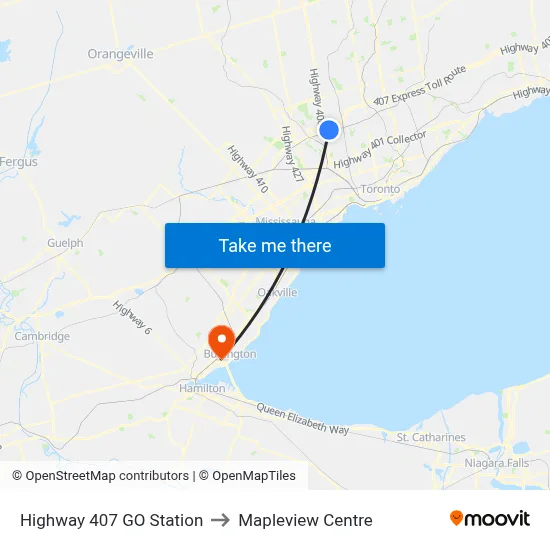 Highway 407 GO Station to Mapleview Centre map