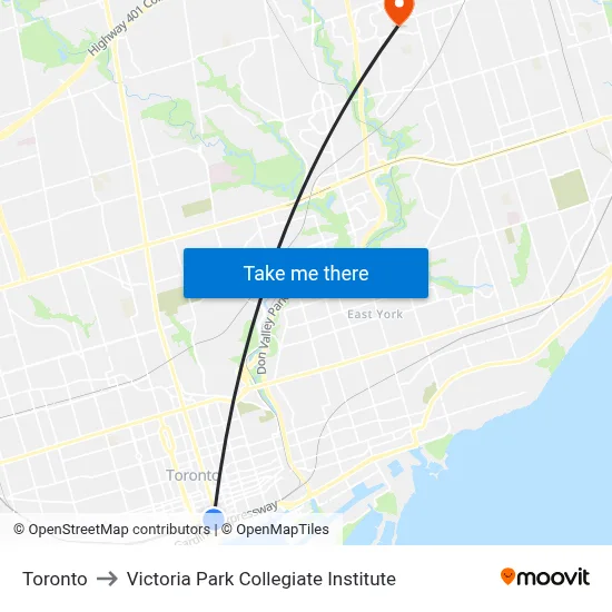 Toronto to Victoria Park Collegiate Institute map