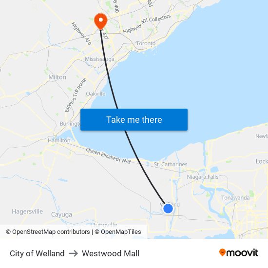 City of Welland to Westwood Mall map