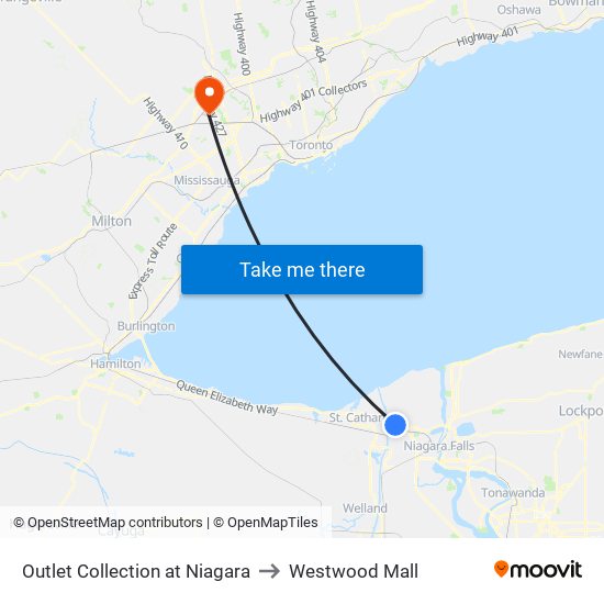 Outlet Collection at Niagara to Westwood Mall map