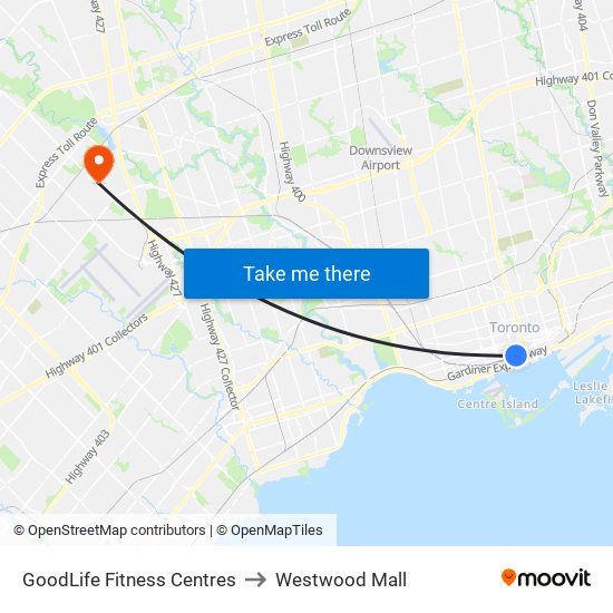 GoodLife Fitness Centres to Westwood Mall map
