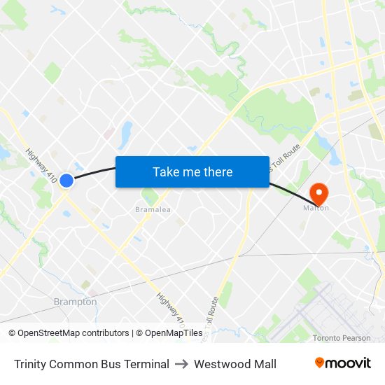 Trinity Common Bus Terminal to Westwood Mall map