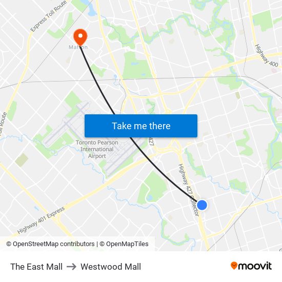 The East Mall to Westwood Mall map