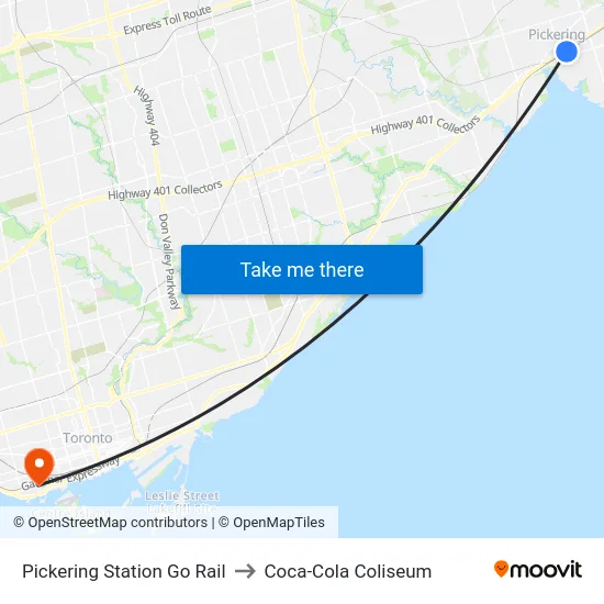 Pickering Station Go Rail to Coca-Cola Coliseum map