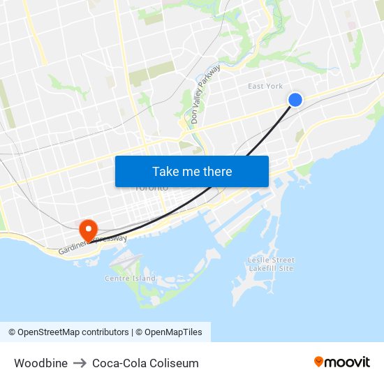 Woodbine to Coca-Cola Coliseum map