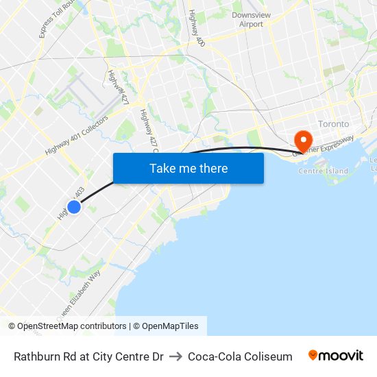 Rathburn Rd at City Centre Dr to Coca-Cola Coliseum map