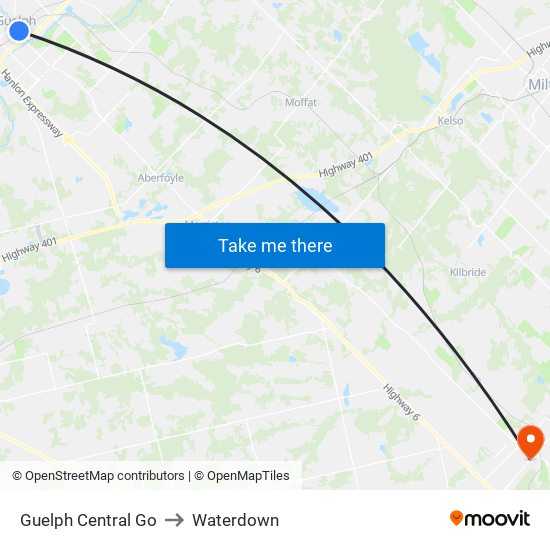 Guelph Central Go to Waterdown map