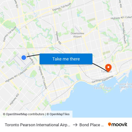 Toronto Pearson International Airport (Yyz) to Bond Place Hotel map
