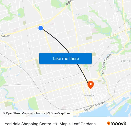Yorkdale Shopping Centre to Maple Leaf Gardens map