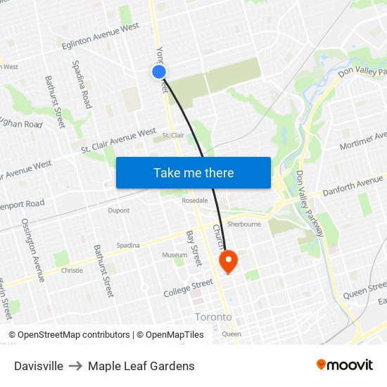 Davisville to Maple Leaf Gardens map