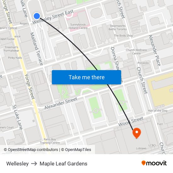 Wellesley to Maple Leaf Gardens map