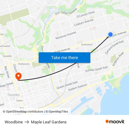 Woodbine to Maple Leaf Gardens map