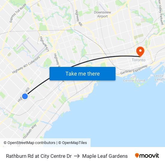 Rathburn Rd at City Centre Dr to Maple Leaf Gardens map