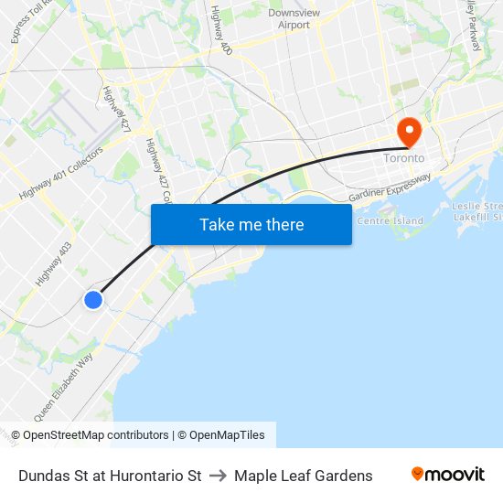 Dundas St at Hurontario St to Maple Leaf Gardens map