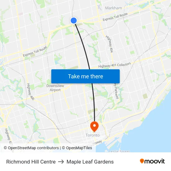 Richmond Hill Centre to Maple Leaf Gardens map