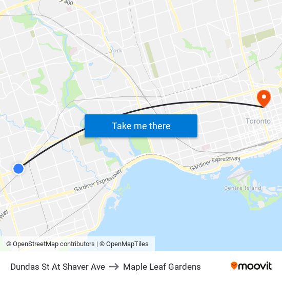 Dundas St At Shaver Ave to Maple Leaf Gardens map