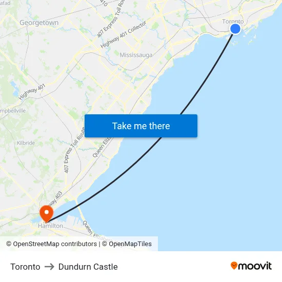 Toronto to Dundurn Castle map