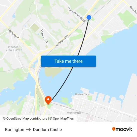 Burlington to Dundurn Castle map