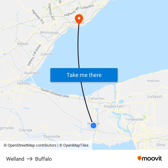 Welland to Buffalo map