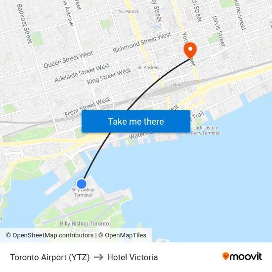 Toronto Airport (YTZ) to Hotel Victoria map