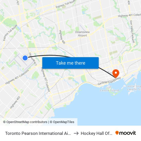 Toronto Pearson International Airport (Yyz) to Hockey Hall Of Fame map