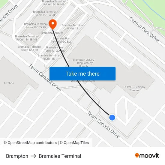 Brampton to Bramalea Terminal map