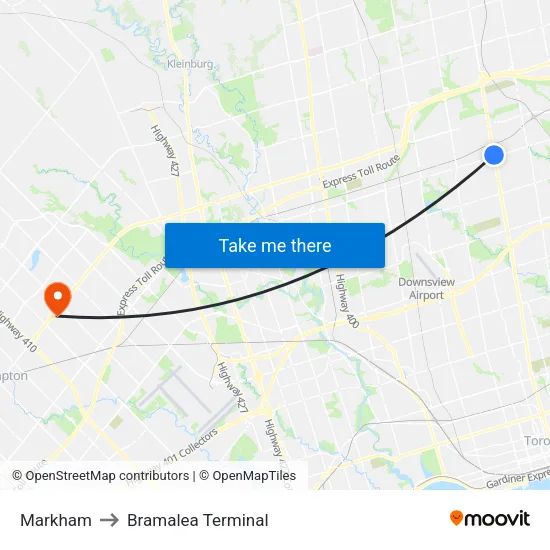 Markham to Bramalea Terminal map