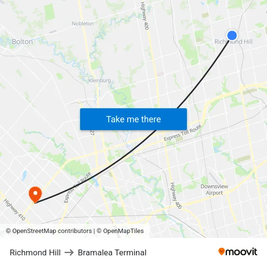 Richmond Hill to Bramalea Terminal map