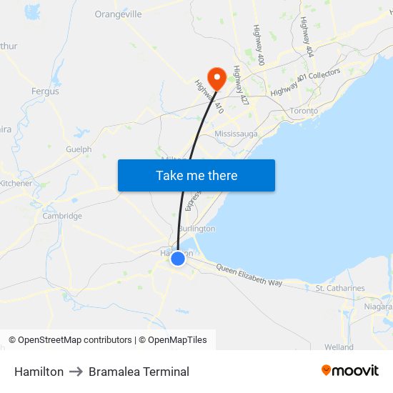 Hamilton to Bramalea Terminal map