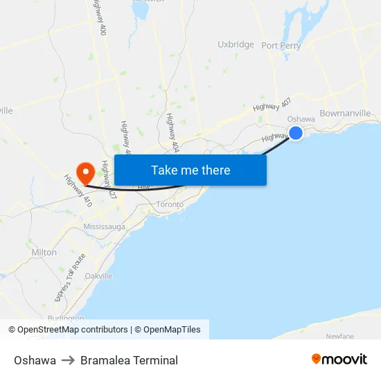 Oshawa to Bramalea Terminal map