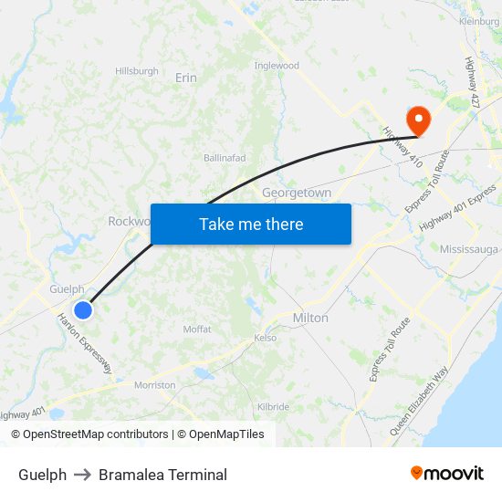Guelph to Bramalea Terminal map