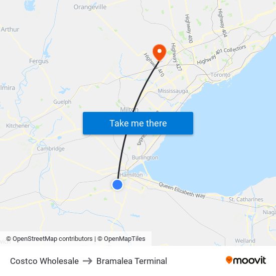 Costco Wholesale to Bramalea Terminal map
