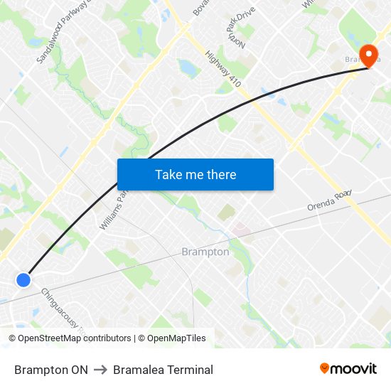 Brampton ON to Bramalea Terminal map