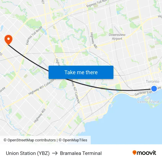 Union Station (YBZ) to Bramalea Terminal map