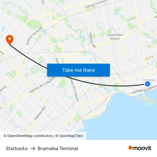 Starbucks to Bramalea Terminal map