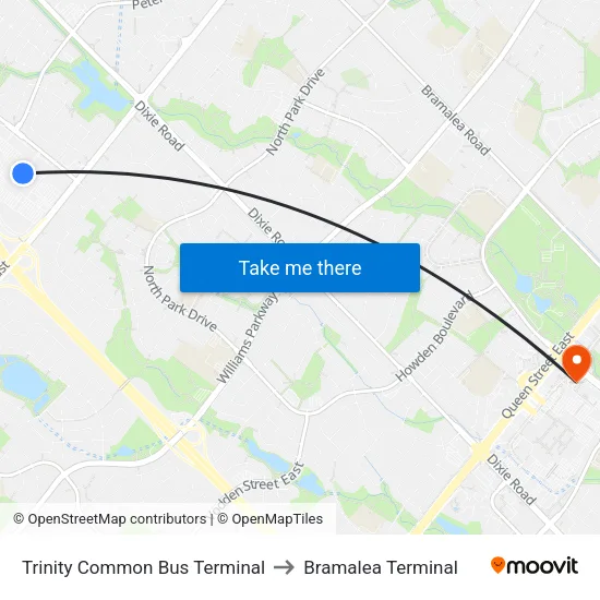 Trinity Common Bus Terminal to Bramalea Terminal map