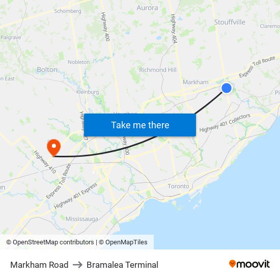 Markham Road to Bramalea Terminal map