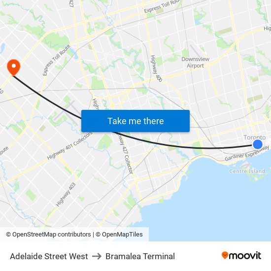 Adelaide Street West to Bramalea Terminal map