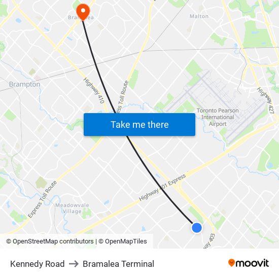 Kennedy Road to Bramalea Terminal map
