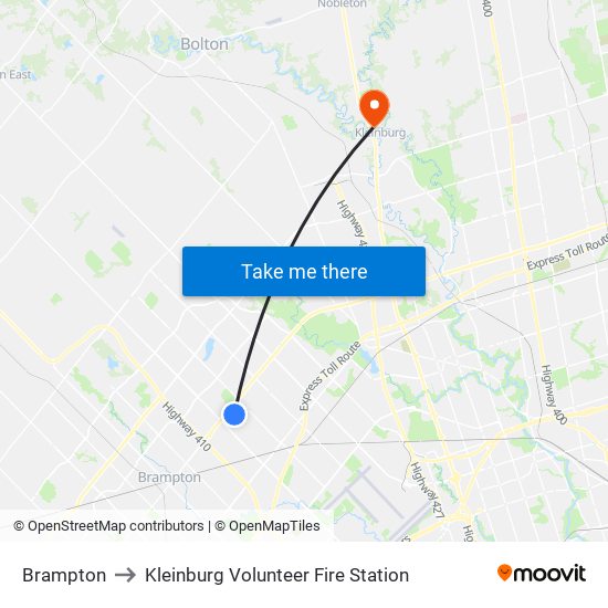 Brampton to Kleinburg Volunteer Fire Station map